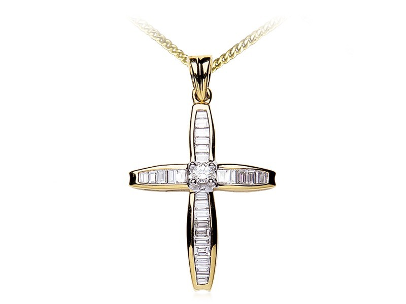 18ct Yellow Gold Cross with 1.00ct Diamonds. 