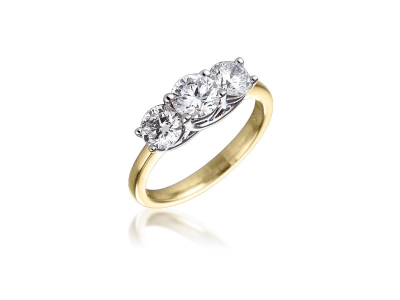 3 stone 18ct Yellow & White Gold ring with 1.50ct Diamonds in white gold mount.