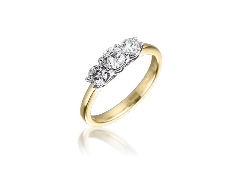 3 stone 18ct Yellow & White Gold ring with 0.75ct Diamonds in white gold mount.