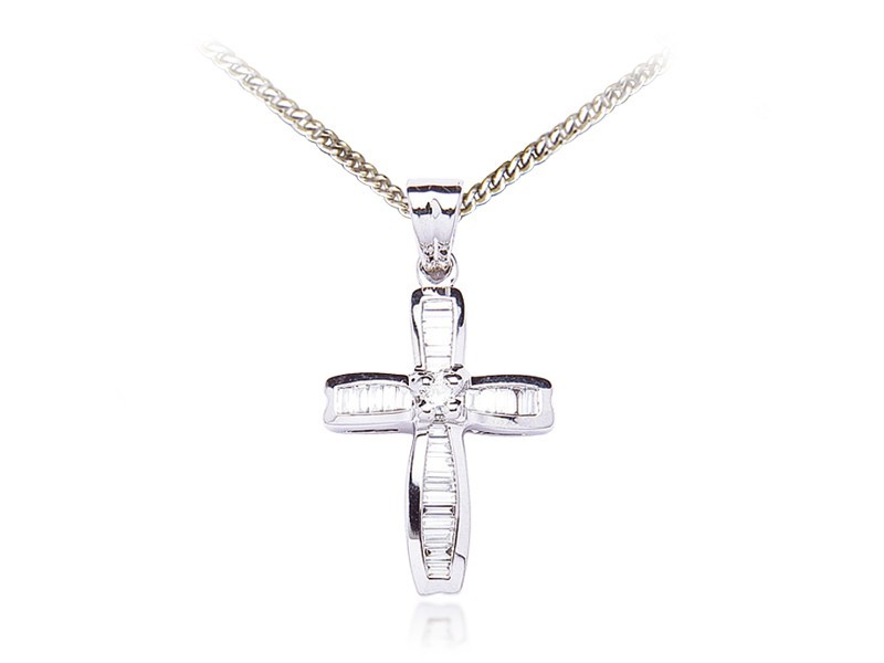 18ct White Gold Cross with 0.50ct Diamonds. 