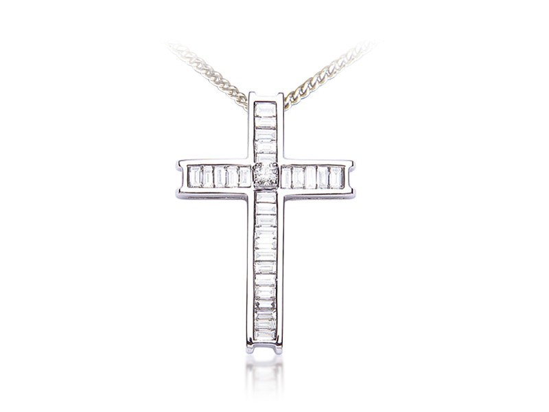 18ct White Gold Cross with 1.00ct Diamonds. 