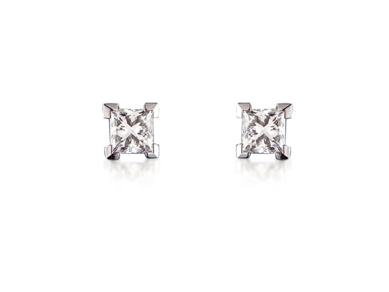 18ct White Gold Stud Earrings with Single Stone Princess Cut 1.00ct Diamonds.