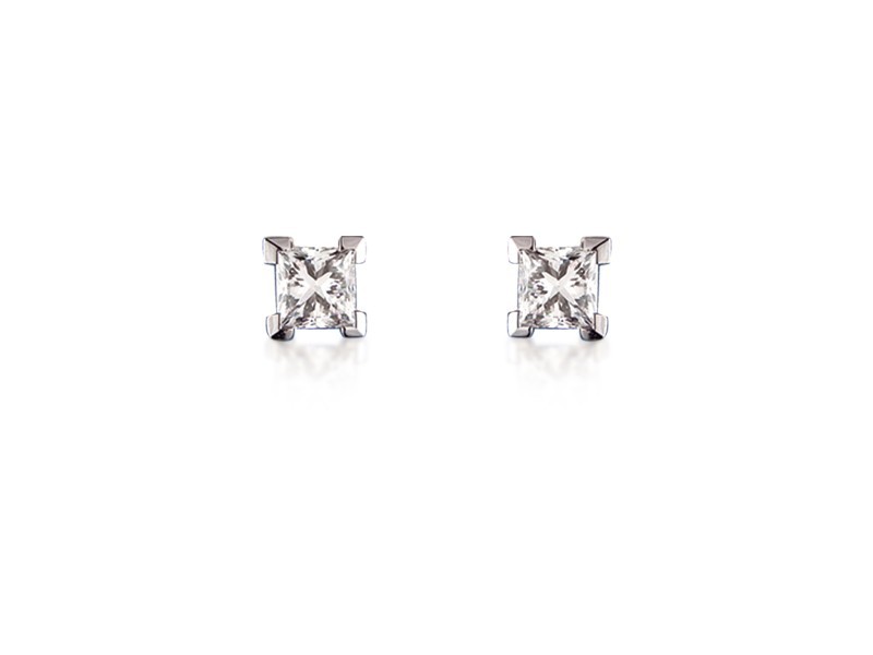 18ct White Gold Stud Earrings with Single Stone Princess Cut 0.75ct Diamonds.