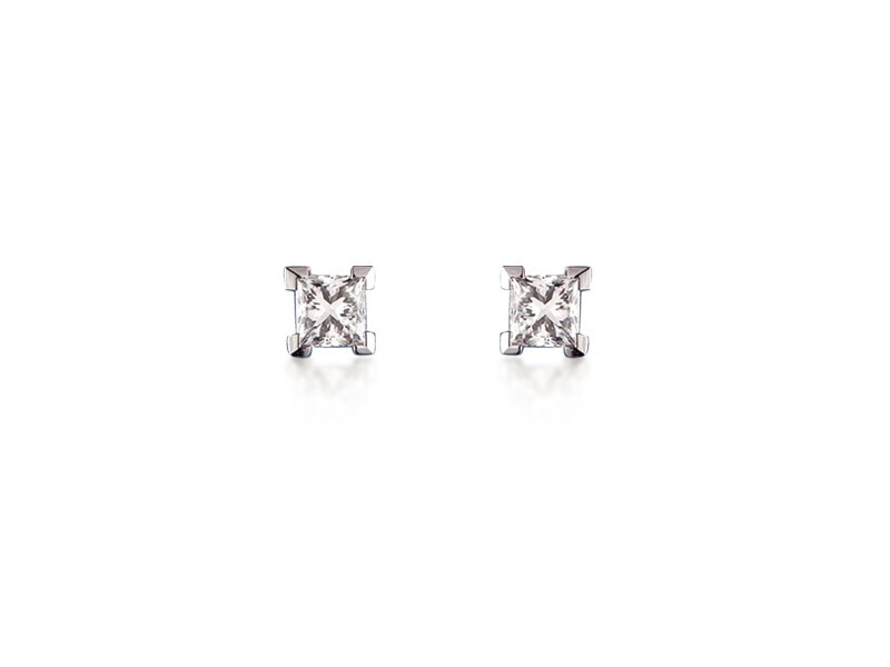 18ct White Gold Stud Earrings with Single Stone Princess Cut 0.50ct Diamonds.