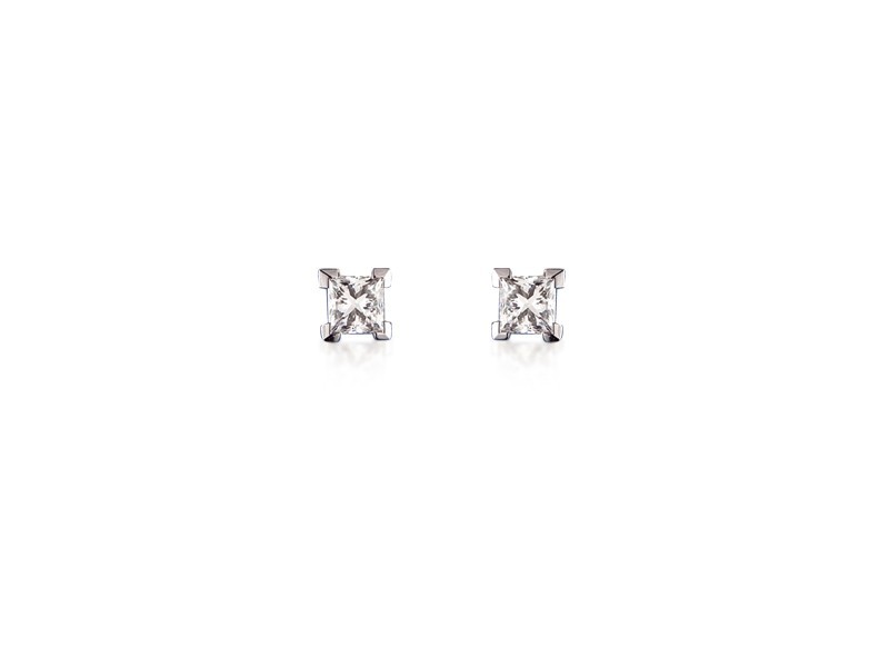 18ct White Gold Stud Earrings with Single Stone Princess Cut 0.25ct Diamonds.