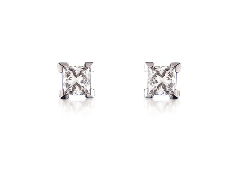 18ct White Gold Stud Earrings with Single Stone Princess Cut 1.50ct Diamonds.