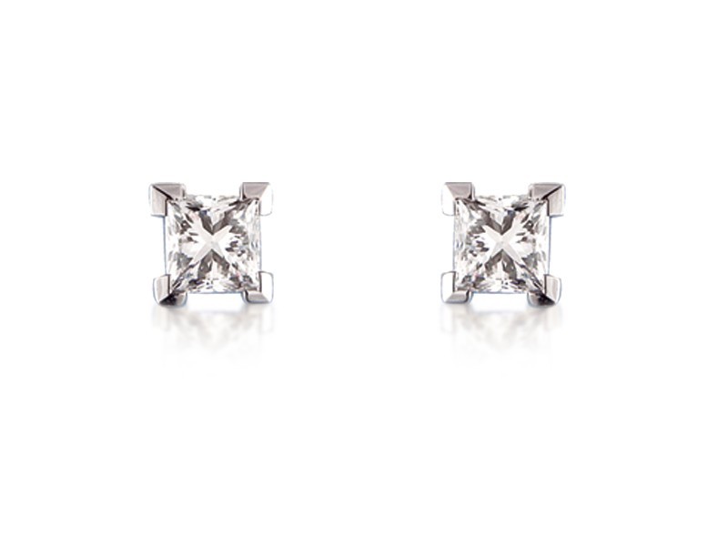 18ct White Gold Stud Earrings with Single Stone Princess Cut 2.00ct Diamonds.