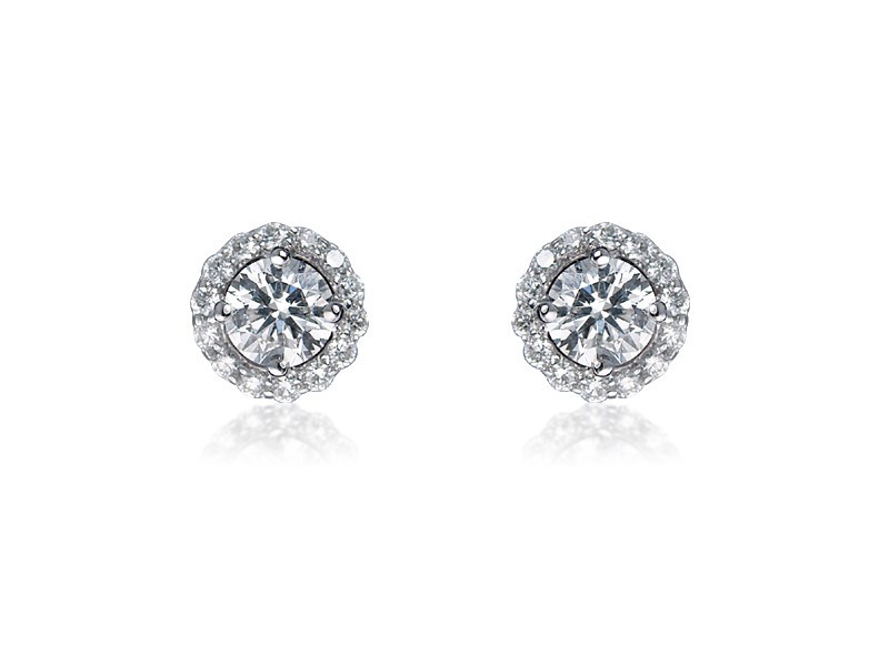 18ct White Gold & Diamonds Stud Earrings with Brilliant Cut Centre Stone 1.25ct Diamond.