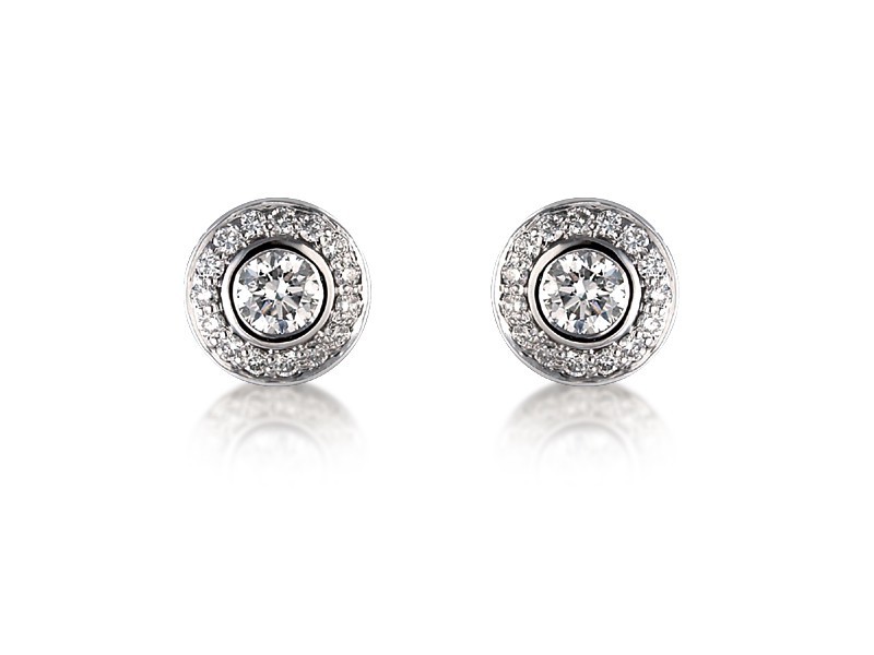 18ct White Gold & Diamonds Stud Earrings with Brilliant Cut Centre Stone 0.90ct Diamond. 