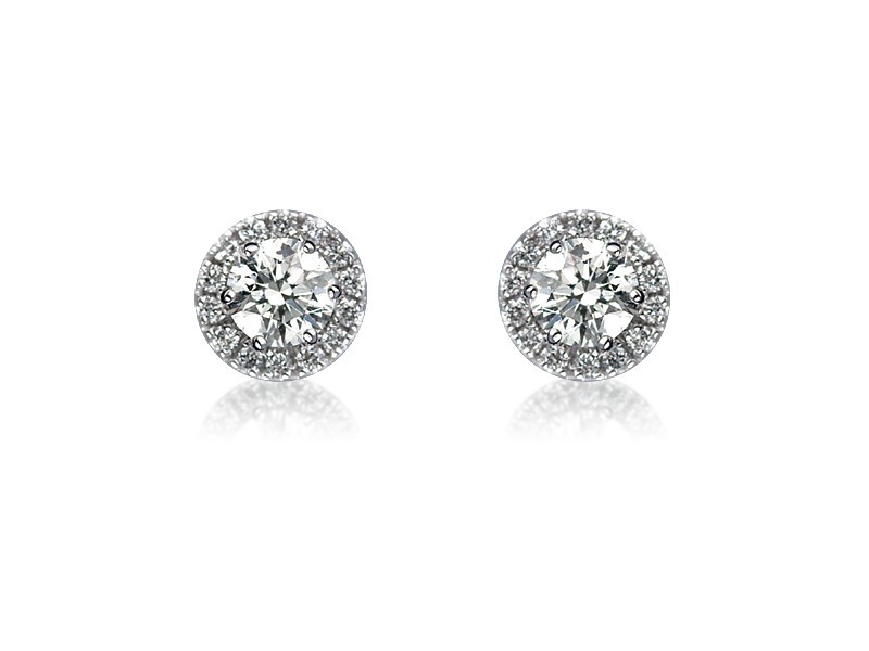 18ct White Gold & Diamonds Stud Earrings with Brilliant Cut Centre Stone 1.25ct Diamond. 