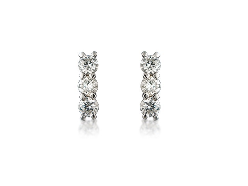 18ct White Gold Drop Earrings with 3 Brilliant Cut Diamonds. 0.90ct. 