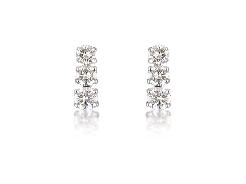 18ct White Gold Drop Earrings with 3 Brilliant Cut Diamonds. 1.00ct.