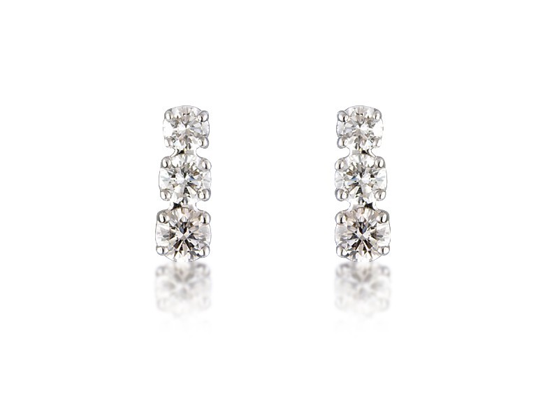 18ct White Gold Drop Earrings with 3 Brilliant Cut Diamonds. 