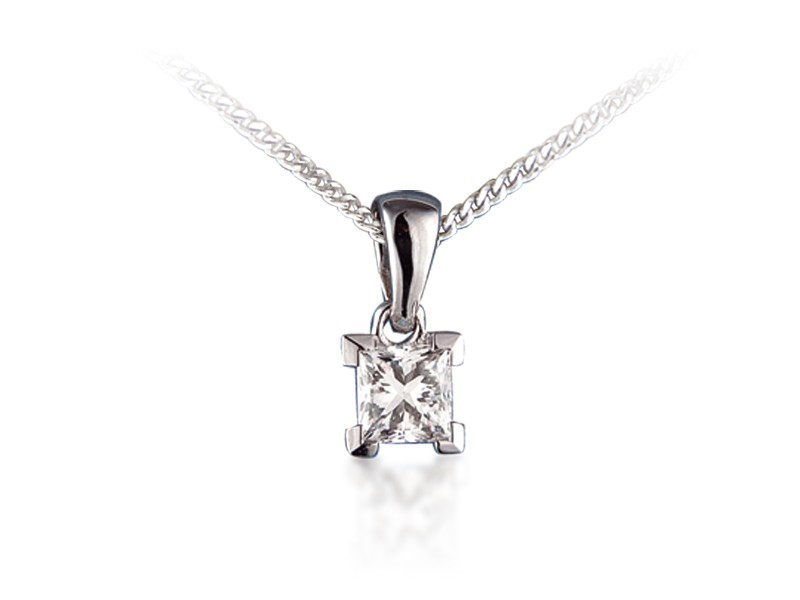 18ct White Gold Pendant with Princess Cut 0.75ct Diamond. 