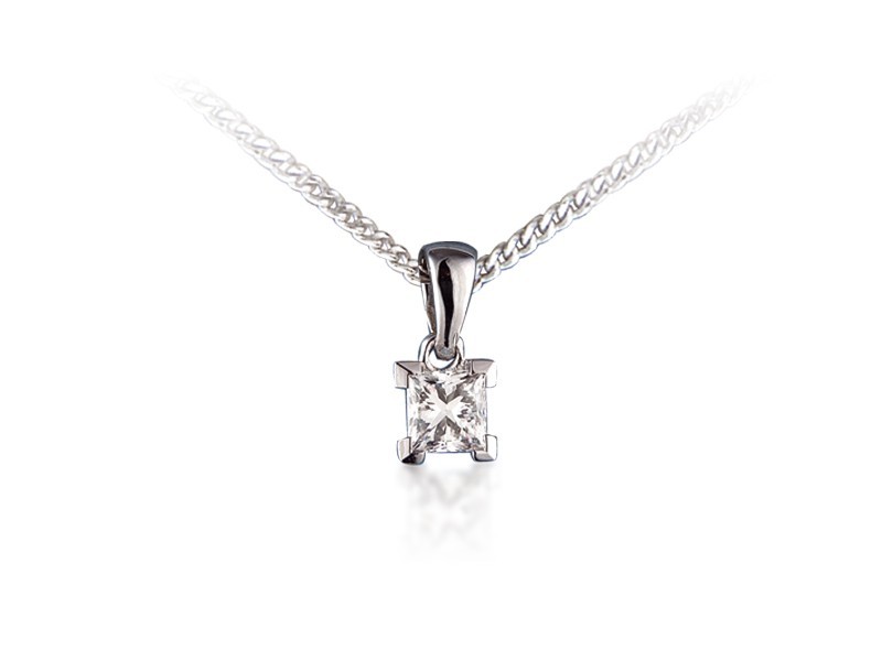 18ct White Gold Pendant with Princess Cut 0.33ct Diamond. 