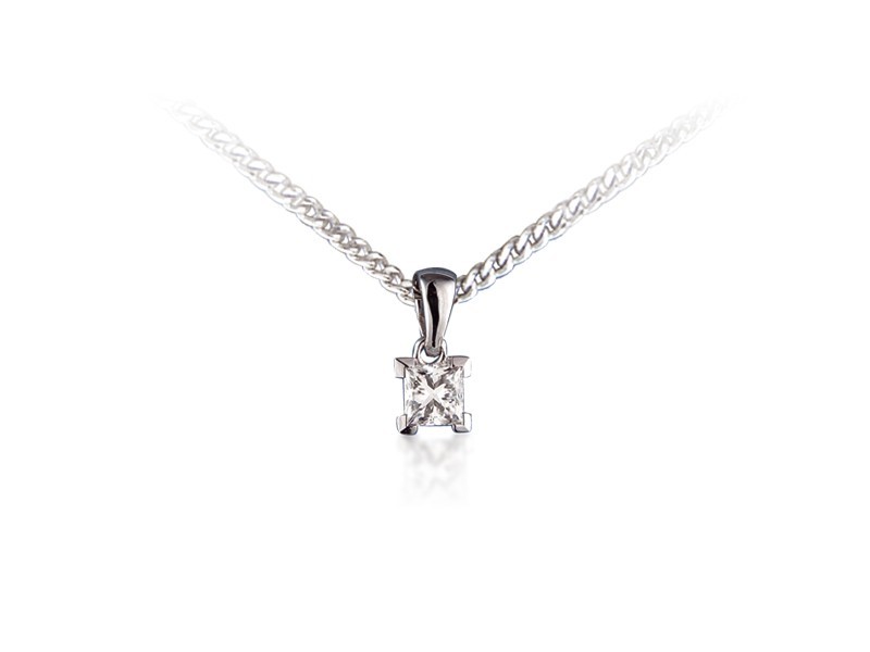 18ct White Gold Pendant with Princess Cut 0.15ct Diamond.