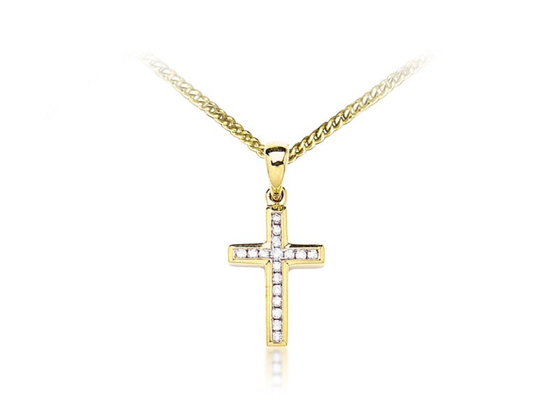 9ct Yellow Gold Cross with 0.11ct Diamonds. 