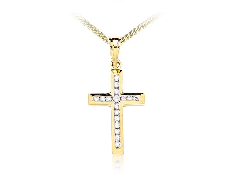 9ct Yellow Gold Cross with 0.25ct Diamonds. 