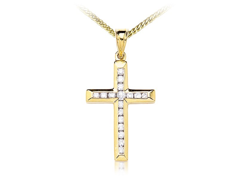 9ct Yellow Gold Cross with 0.50ct Diamonds. 