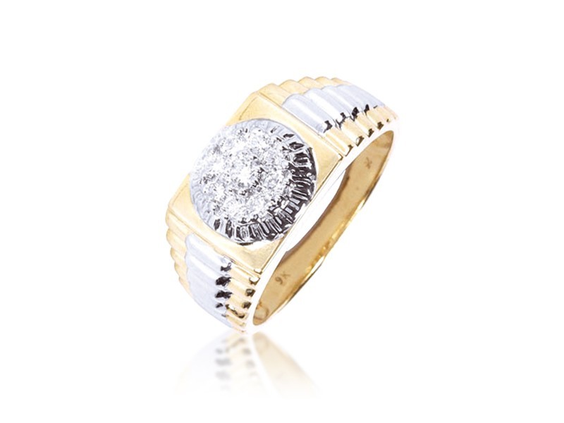 9ct Yellow & White Gold Mens Ring with 0.50ct Diamonds.