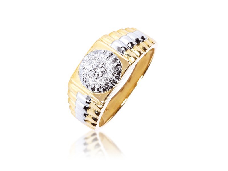 9ct Yellow & White Gold Mens Ring with 0.25ct Diamonds.