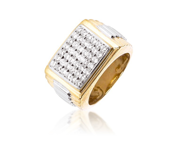 9ct Yellow & White Gold Mens Ring with 1.00ct Diamonds.