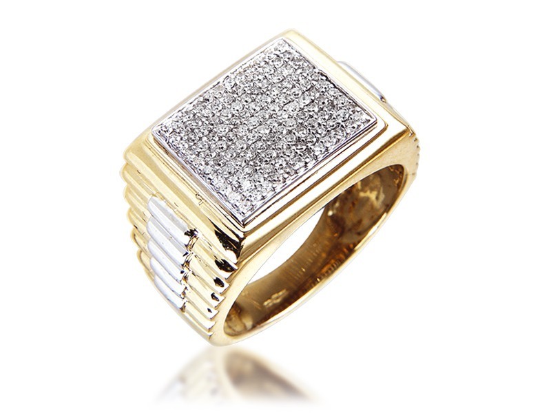 9ct Yellow & White Gold Mens Ring with 0.50ct Diamonds.