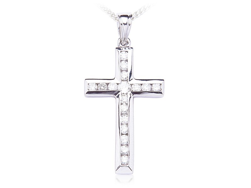 9ct White Gold Cross with 1.00ct Diamonds.