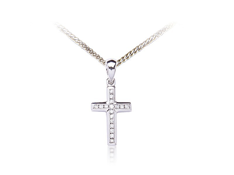 9ct White Gold Cross with 0.11ct Diamonds. 