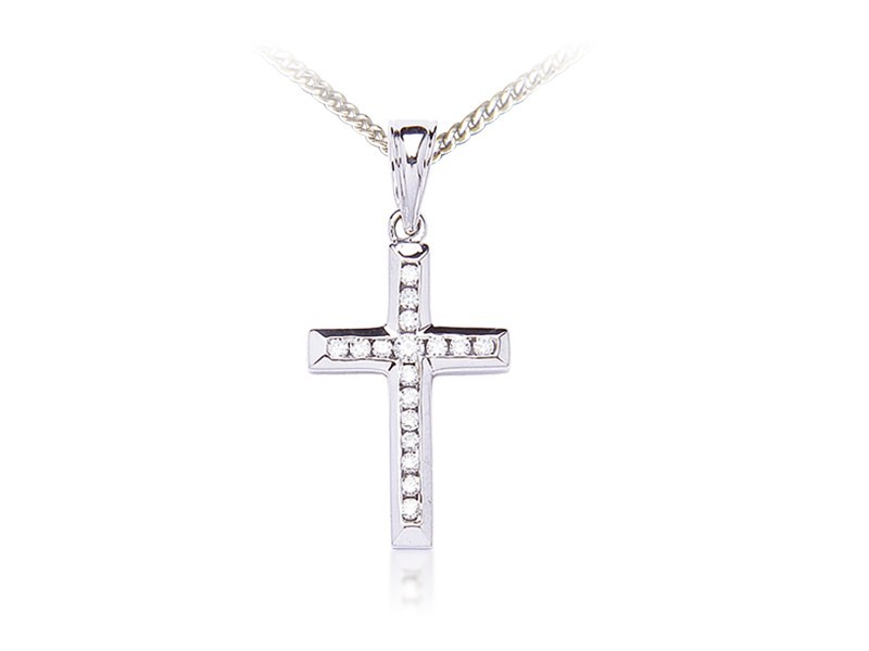 9ct White Gold Cross with 0.25ct Diamonds. 