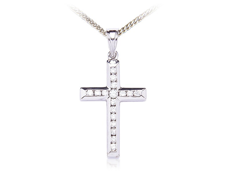 9ct White Gold Cross with 0.50ct Diamonds. 