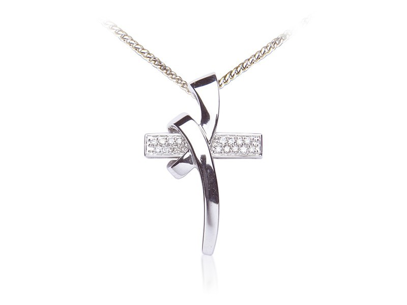 9ct White Gold Cross with 0.07ct Diamonds.