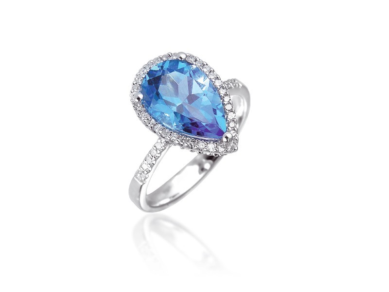 9ct White Gold ring set with Diamonds & 3.40ct Pear Shape Blue Topaz Centre Stone