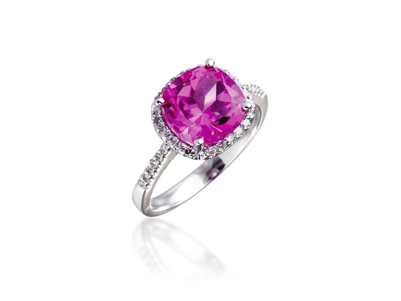 9ct White Gold ring set with Diamonds & 2.75ct Synthetic Pink Sapphire Centre Stone