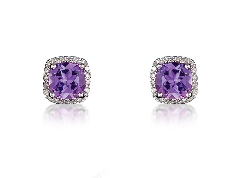 9ct White Gold Diamonds & 3.00ct Amethyst  Stud Earrings