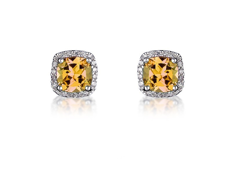 9ct White Gold Diamonds & 3.00ct Citrine Stud Earrings