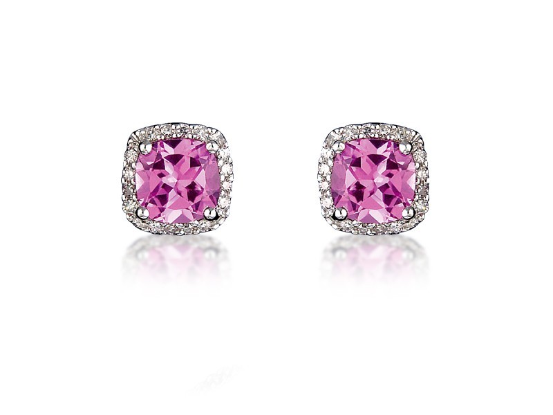 9ct White Gold Diamonds & 3.00ct Synthetic Pink Sapphire Stud Earrings