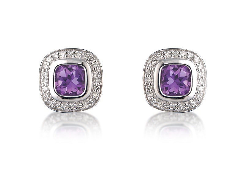 9ct White Gold Diamonds & 3.20ct Amethyst Stud Earrings