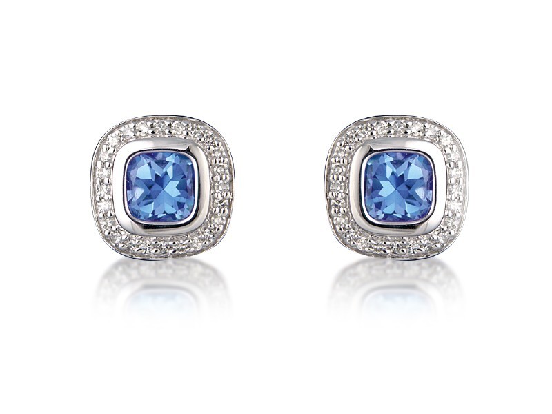 9ct White Gold Diamonds & 3.20ct Blue Topaz Stud Earrings