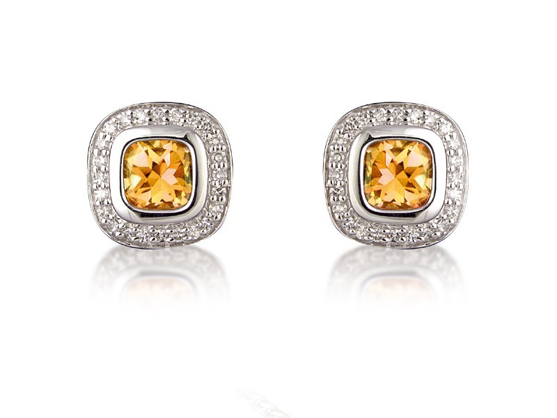 9ct White Gold Diamonds & 3.20ct Citrine Stud Earrings