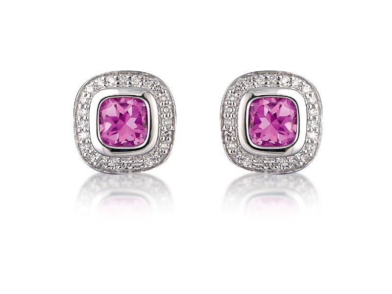 9ct White Gold Diamonds & 3.20ct Synthetic Pink Sapphire Stud Earrings