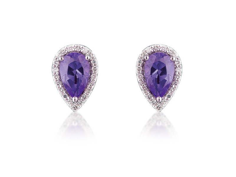 9ct White Gold Diamonds & 2.50ct Amethyst Pear Shape Stud Earrings