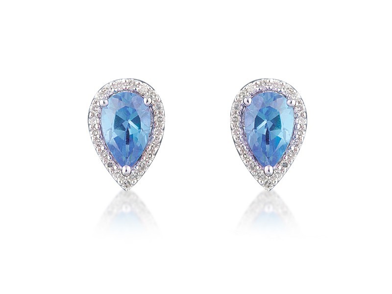 9ct White Gold Diamonds & 2.50ct Blue Topaz Pear Shape Stud Earrings