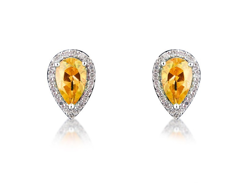 9ct White Gold Diamonds & 2.50ct Citrine Pear Shape Stud Earrings