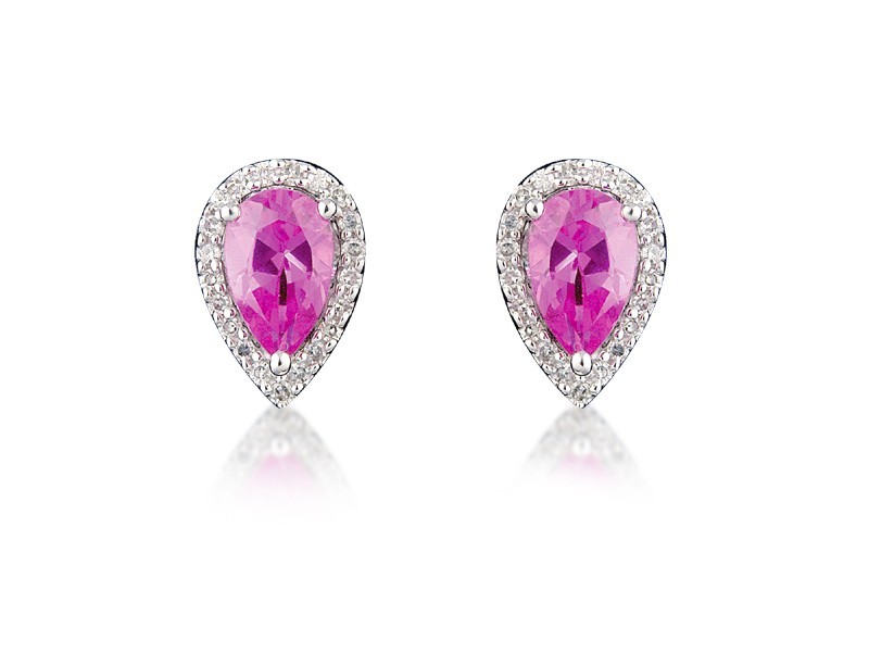 9ct White Gold Diamonds & 2.50ct Synthetic Pink Sapphire Pear Shape Stud Earrings