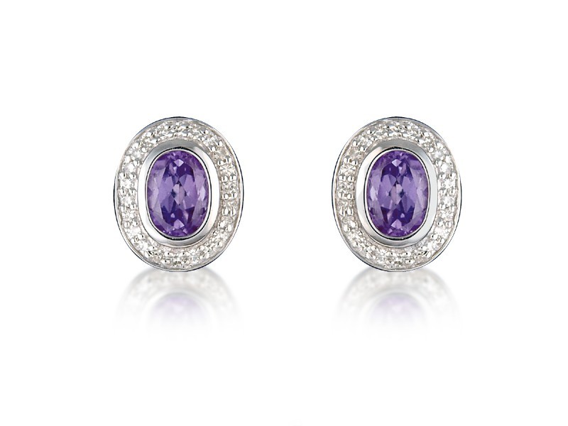 9ct White Gold Diamonds & 2.50ct Amethyst Oval Shape Stud Earrings