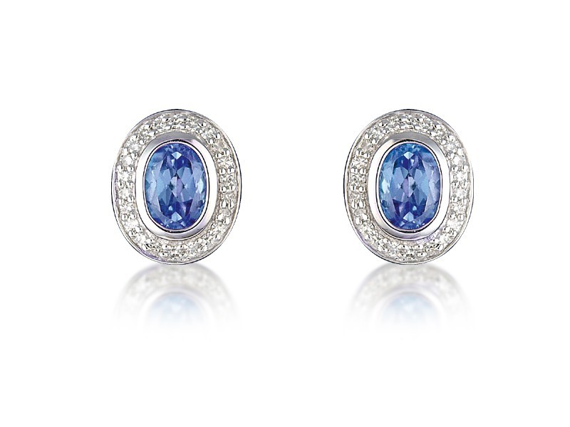 9ct White Gold Diamonds & 2.50ct Blue Topaz Oval Shape Stud Earrings