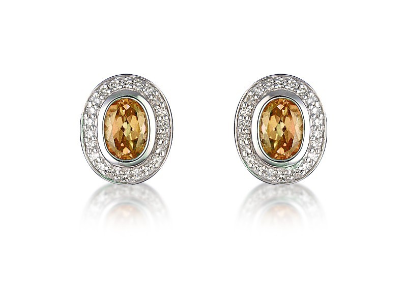9ct White Gold Diamonds & 2.50ct Citrine Oval Shape Stud Earrings