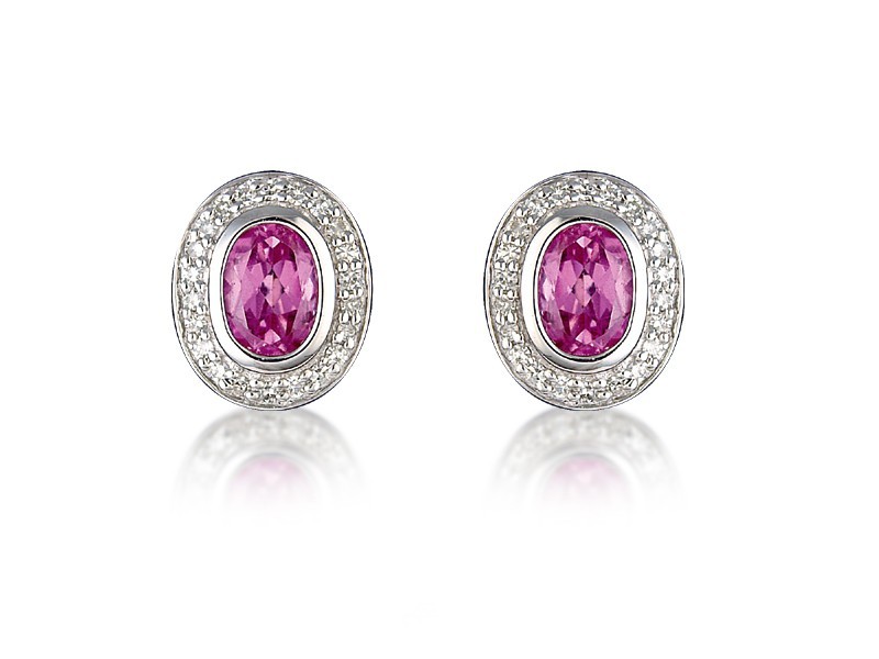 9ct White Gold Diamonds & 2.50ct Synthetic Pink Sapphire Oval Shape Stud Earrings