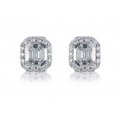 18ct White Gold & Diamonds Stud Earrings with Asscher Cut Centre Stone 1.70ct Diamond. 